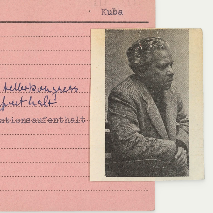 Karte zum kubanischen Autor Nicolás Guillén. Archiv des Schriftstellerverbands der DDR, Literaturarchiv der Akademie der Künste Berlin, Signatur SV 2