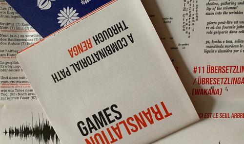 Faltkarte und Einladung zu »Translation Games«