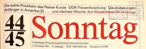 Der Sonntag: Titelkopf der letzten Ausgabe vom 4.11.1990