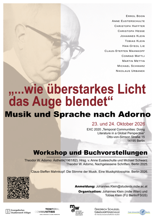 Poster | Workshop "'… wie überstarkes Licht das Auge blendet': Musik und Sprache nach Adorno – Workshop und Buchvorstellungen"