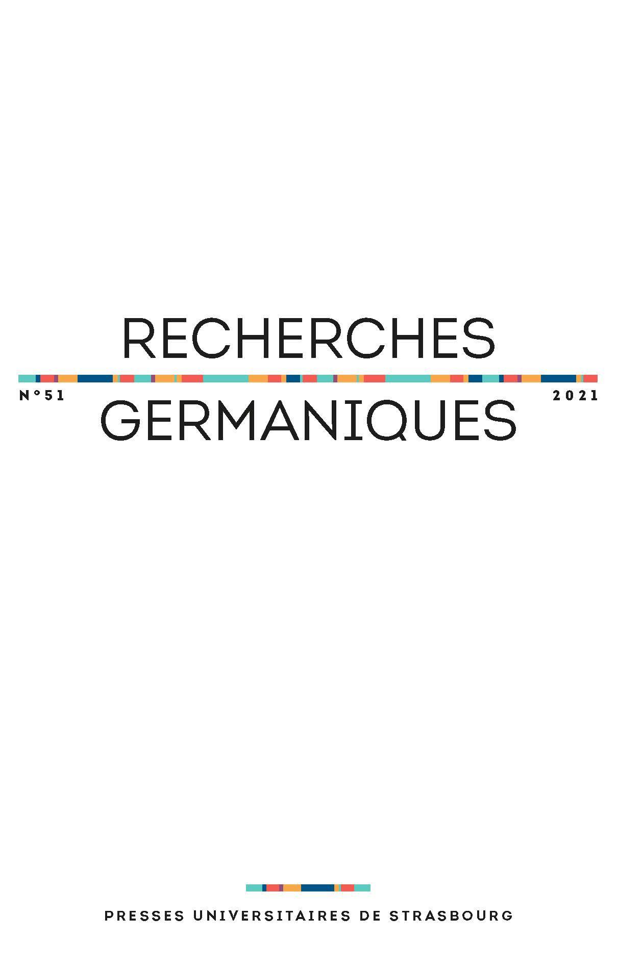 Recherches germaniques, Journal cover © Presses universitaires de Strasbourg